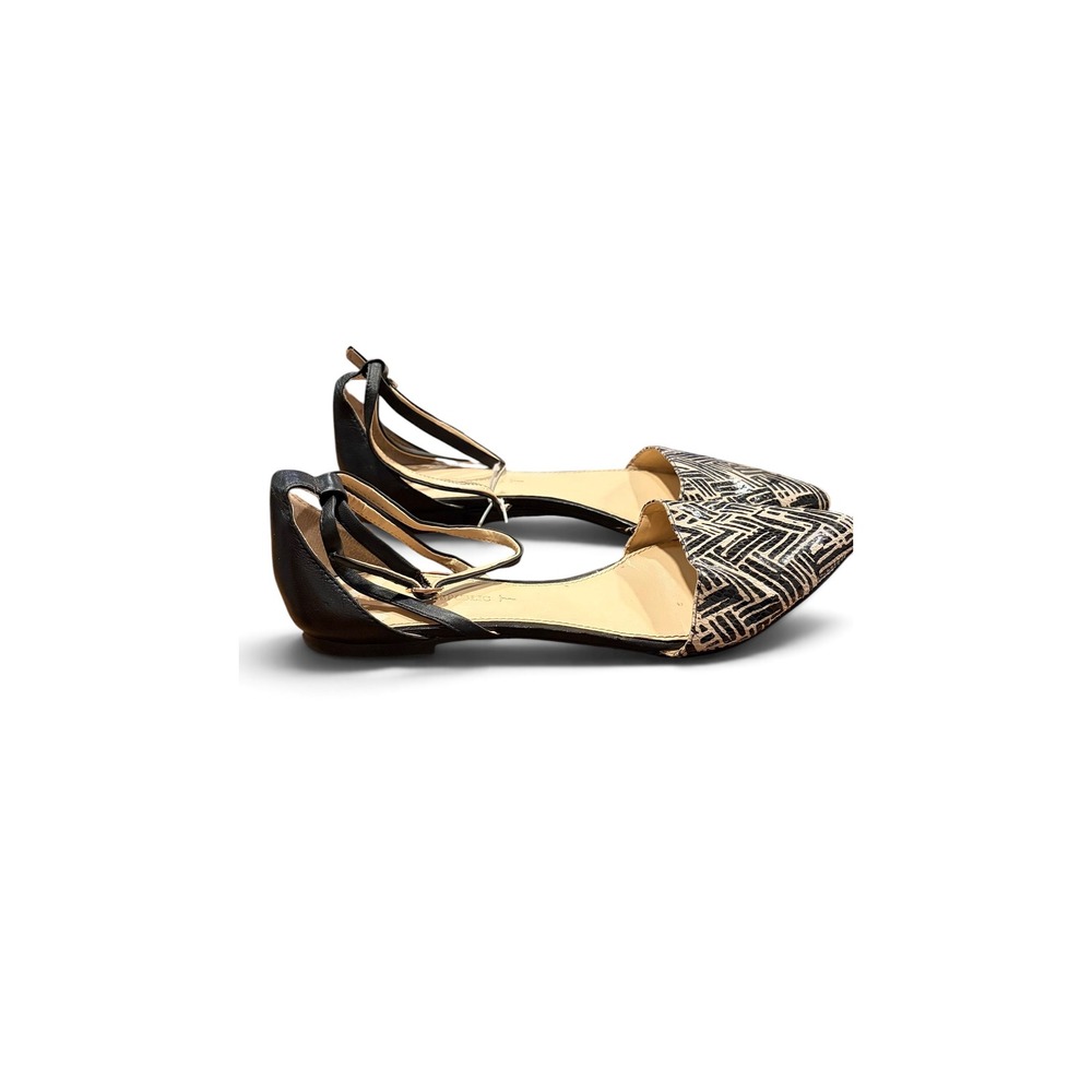Banana Republic D'Orsay Flats Size 7 Ankle Strap Black White Snakeskin Leather - Picture 4 of 7